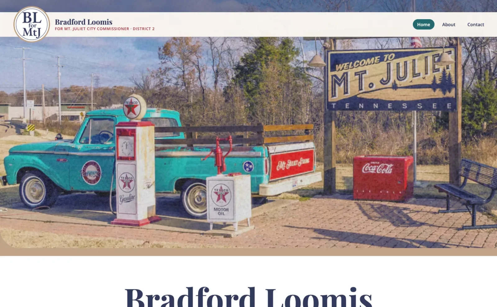 Bradford for Mt. Juliet campaign website home page, desktop view